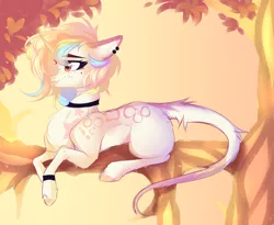 Size: 4056x3320 | Tagged: safe, artist:lazuli, derpibooru import, oc, unofficial characters only, pony, unicorn, choker, ear piercing, horn, lying down, outdoors, piercing, prone, solo, tree, unicorn oc