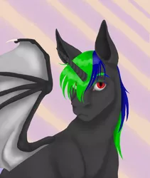 Size: 3018x3583 | Tagged: safe, artist:evgenya, derpibooru import, oc, oc:jtexas, unofficial characters only, alicorn, alicorn oc, bat wings, female, horn, red eyes, solo, wings