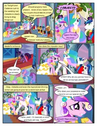 Size: 612x792 | Tagged: safe, artist:newbiespud, derpibooru import, edit, edited screencap, screencap, applejack, blues, caramel, noteworthy, pinkie pie, princess cadance, princess celestia, queen chrysalis, rainbow dash, rarity, shining armor, twilight sparkle, alicorn, earth pony, pegasus, pony, unicorn, comic:friendship is dragons, a canterlot wedding, background pony audience, clothes, comic, dialogue, disguise, disguised changeling, dress, fake cadance, female, floral head wreath, flower, hair over one eye, male, mare, screencap comic, stallion, surprised, unicorn twilight, wedding dress