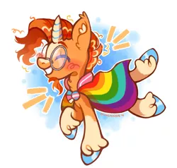 Size: 1047x995 | Tagged: safe, artist:occultusion, derpibooru import, sunburst, pony, unicorn, alternate hairstyle, beard, blushing, cape, clothes, cute, ear fluff, facial hair, gay pride flag, glasses, grin, headcanon, image, leg fluff, lgbt headcanon, male, mouthpiece, png, politics, pride, pride flag, raised hoof, raised leg, robe, sexuality headcanon, smiling, solo, stallion, sunbetes, sunburst's glasses, sunburst's robe, trans male, transgender, transgender pride flag, unshorn fetlocks