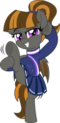 Size: 2444x5000 | Tagged: safe, artist:jhayarr23, derpibooru import, part of a set, oc, oc:mythic dawn, unofficial characters only, bat pony, pony, balancing, bat pony oc, bat wings, bipedal, cheerleader, cheerleader outfit, clothes, commission, cute, fangs, female, flexible, frog (hoof), grin, hair tie, high res, holding leg, holding legs, looking at you, mare, ponytail, raised hoof, raised leg, simple background, skirt, smiling, solo, standing, standing on one leg, standing splits, transparent background, underhoof, wings, ych result