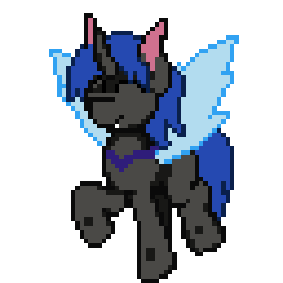Size: 256x256 | Tagged: safe, artist:bitassembly, derpibooru import, part of a set, oc, oc:swift dawn, unofficial characters only, changeling, pony, ^^, animated, blue changeling, changeling oc, commission, cute, cuteling, excited, eyes closed, fangs, gif, happy, horn, male, pixel art, simple background, smiling, solo, stallion, tippy taps, transparent background, trotting, trotting in place, wing flap, wings, ych result