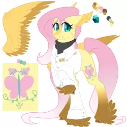 Size: 3000x3000 | Tagged: safe, artist:gingygin, derpibooru import, fluttershy, pegasus, pony, alternate cutie mark, feathered fetlocks, female, gradient hooves, mare, reference sheet, simple background, solo, veterinarian, white background