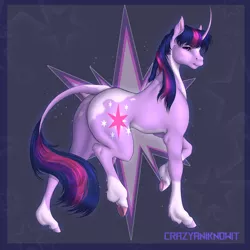 Size: 3000x3000 | Tagged: safe, artist:crazyaniknowit, derpibooru import, twilight sparkle, classical unicorn, pony, unicorn, alternate design, cloven hooves, curved horn, high res, horn, leonine tail, solo, unshorn fetlocks