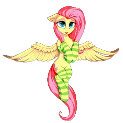 Size: 1215x1215 | Tagged: safe, artist:setharu, artist:turner5000, derpibooru import, fluttershy, pegasus, pony, semi-anthro, art, chest fluff, clothes, cute, discord link in source, ear fluff, female, flying, hooves to the chest, image, lidded eyes, looking at you, manepxls, mare, open mouth, pixel art, png, pxls.space, shyabetes, simple background, socks, solo, spread wings, striped socks, thigh highs, transparent background, wings