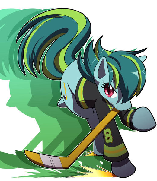 Size: 1040x1200 | Tagged: safe, artist:kojiro-brushard, derpibooru import, oc, oc:lamp lighter, unofficial characters only, pony, hockey, hockey stick, mouth hold, simple background, solo, sports, white background