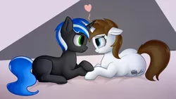 Size: 3840x2160 | Tagged: safe, artist:andelai, derpibooru import, oc, oc:flower star, oc:lapiz star, earth pony, unicorn, abstract background, hoof touching, looking at each other, sushi cutiemark