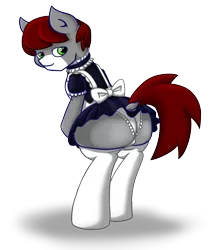 Size: 2240x2618 | Tagged: suggestive, artist:khaki-cap, derpibooru import, oc, oc:khaki-cap, unofficial characters only, earth pony, pony, bipedal, bowtie, butt, buttcheeks, clothes, crossdressing, curves, dock, earth pony oc, femboy, jean thicc, kinky, large butt, maid, male, mane, panties, pants, presenting, simple background, socks, stallion, stockings, tail, thicc ass, thigh highs, thighs, transparent background, underwear