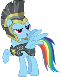 Size: 3000x3775 | Tagged: .ai available, armor, artist:cloudyglow, commander hurricane, derpibooru import, hearth's warming eve (episode), lidded eyes, rainbow dash, royal guard armor, safe, simple background, solo, transparent background, vector