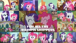 Size: 1280x721 | Tagged: safe, derpibooru import, edit, edited screencap, editor:quoterific, screencap, gummy, pinkie pie, rarity, castle sweet castle, it isn't the mane thing about you, putting your hoof down, spice up your life, the gift of the maud pie, the last roundup, the one where pinkie pie knows, the saddle row review, angel rarity, collage, devil rarity, female, food, lesbian, pancakes, raripie, shipping, sugarcube corner, the tasty treat, train, twilight's castle