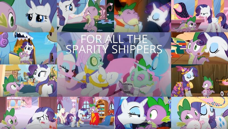 Size: 1280x721 | Tagged: safe, derpibooru import, edit, edited screencap, editor:quoterific, screencap, rarity, spike, dragon, pony, unicorn, a dog and pony show, dragon dropped, dragon quest, green isn't your color, inspiration manifestation, molt down, secret of my excess, simple ways, spike at your service, the crystal empire, beefspike, collage, female, golden oaks library, library, male, mare, shipping, sparity, straight, winged spike