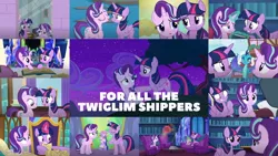 Size: 1280x720 | Tagged: safe, derpibooru import, edit, edited screencap, editor:quoterific, screencap, princess ember, rarity, spike, starlight glimmer, twilight sparkle, alicorn, a hearth's warming tail, a horse shoe-in, celestial advice, no second prances, school daze, the beginning of the end, the crystalling, the cutie re-mark, to where and back again, triple threat, book, collage, cutie map, female, floppy ears, lesbian, scroll, shipping, twilight's castle, twilight sparkle (alicorn), twistarlight