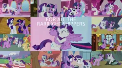 Size: 1280x720 | Tagged: safe, derpibooru import, edit, edited screencap, editor:quoterific, screencap, alula, applejack, big macintosh, carrot top, fluttershy, golden harvest, noi, opalescence, rarity, twilight sparkle, twilight sparkle (alicorn), alicorn, unicorn, a canterlot wedding, all bottled up, dragonshy, fame and misfortune, friendship is magic, it isn't the mane thing about you, look before you sleep, simple ways, the last roundup, basket, bouquet of flowers, collage, female, flower, fluttershy's cottage (interior), golden oaks library, lesbian, library, nest, picnic basket, picnic blanket, rarilight, shipping, unicorn twilight
