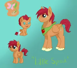 Size: 850x750 | Tagged: safe, artist:thetenthclass, derpibooru import, oc, oc:little sprout, unofficial characters only, pegasus, pony, age progression, baby, baby pony, colt, foal, freckles, gradient background, male, neckerchief, offspring, parent:big macintosh, parent:fluttershy, parents:fluttermac, solo, stallion, unshorn fetlocks