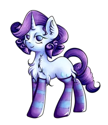 Size: 2378x2764 | Tagged: safe, artist:coco-drillo, derpibooru import, rarity, pony, unicorn, alternate hairstyle, bedroom eyes, chest fluff, clothes, ear fluff, horn, kneesocks, simple background, socks, solo, stockings, striped socks, thigh highs, transparent background