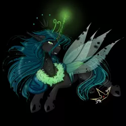 Size: 2000x2000 | Tagged: safe, artist:martazap3, derpibooru import, queen chrysalis, alicorn, changeling, changeling queen, pony, female, horn, magic, queen, solo, wings