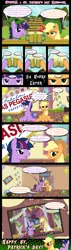 Size: 1280x4530 | Tagged: safe, artist:bigsnusnu, derpibooru import, applejack, big macintosh, twilight sparkle, earth pony, unicorn, comic:dusk shine in pursuit of happiness, alcohol, applebutt, bride, butt, cider, dusk shine, duskjack, female, groom, half r63 shipping, holiday, hotel, implied drunk, las pegasus, lesbian, male, marriage, rule 63, saint patrick's day, shipping, straight, twijack