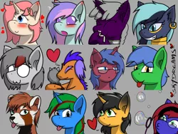 Size: 1024x768 | Tagged: safe, artist:skydreams, derpibooru import, oc, oc:arcane word, oc:blissy, oc:cade quantum, oc:dioxin, oc:helium star, oc:lady foxtrot, oc:move, oc:scaramouche, oc:skitzy, oc:sparky showers, oc:staticspark, oc:wander bliss, alicorn, anthro, bat pony, bat pony alicorn, dragon, pegasus, pony, red panda, sphinx, unicorn, :p, bat pony oc, bat wings, blank eyes, blowing bubbles, blushing, blushing ears, bubble, bubble wand, collar, disguise, disguised changeling, ear piercing, earring, emoji, emotes, eyes closed, female, furry, furry oc, giggles, glasses, grin, heart, horn, hug, jewelry, love, male, mare, necklace, owo, patreon, patreon reward, piercing, raised eyebrow, rule 63, shocked, shocked expression, simple background, smiling, stallion, surprised, tongue out, transgender, white eyes, wings