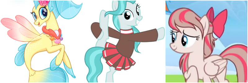 Size: 800x267 | Tagged: safe, derpibooru import, screencap, angel wings, lighthoof, princess skystar, earth pony, pegasus, pony, seapony (g4), my little pony: the movie, cropped, holding leg, looking at you, simple background, standing, standing on one leg, transparent background, vector, votes, white background