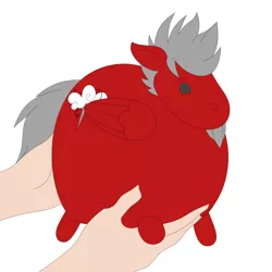 Size: 2200x2200 | Tagged: safe, artist:kiwinthekiwi, derpibooru import, oc, oc:cloud weaver, unofficial characters only, human, pegasus, pony, beard, chunk, facial hair, fat, holding a pony, image, obese, offscreen character, orb, pegasus oc, png, simple background, solo, white background, wings
