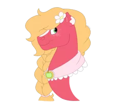 Size: 1280x1024 | Tagged: safe, artist:itstechtock, derpibooru import, big macintosh, earth pony, pony, big femboyintosh, blaze (coat marking), braid, bust, clothes, crossdressing, freckles, gender headcanon, headcanon, image, lgbt headcanon, orchard blossom, png, portrait, scarf, simple background, solo, trans female, trans mare big mac, transgender, transparent background