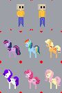 Size: 90x135 | Tagged: safe, artist:we_are_square, derpibooru import, applejack, fluttershy, pinkie pie, rainbow dash, rarity, twilight sparkle, oc, oc:anon, human, pony, 2ch, cyrillic, female, girly, gray background, mane, mare, pixel art, russian, shadow, simple background, sprite