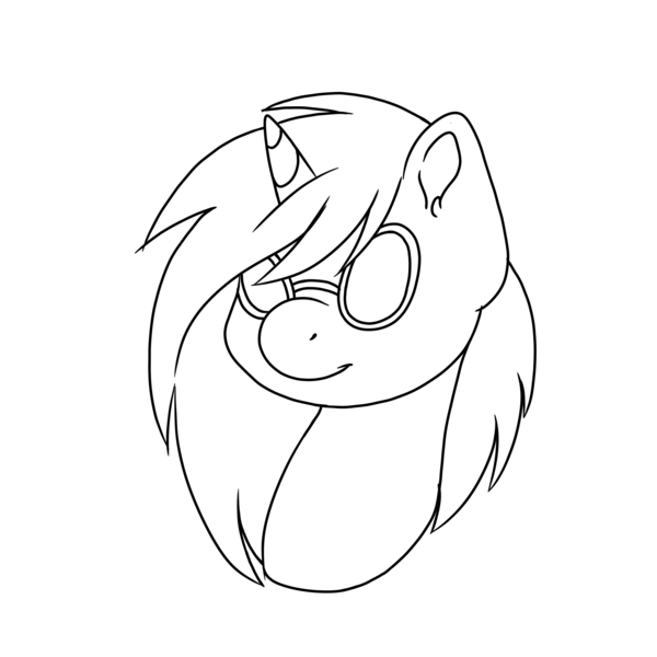 Size: 3000x3000 | Tagged: safe, artist:phoenixlws, derpibooru import, vinyl scratch, pony, unicorn, 30 minute art challenge, bust, female, lineart, mare, monochrome, portrait, simple background, solo, sunglasses, trotcon, trotcon online, white background