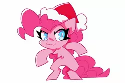 Size: 2048x1371 | Tagged: safe, artist:nekosnicker, derpibooru import, pinkie pie, earth pony, pony, :3, bipedal, chest fluff, christmas, cute, diapinkes, female, hat, holiday, mare, missing cutie mark, santa hat, simple background, solo, white background