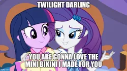 Size: 888x499 | Tagged: suggestive, derpibooru import, edit, edited screencap, editor:twi clown, screencap, rarity, twilight sparkle, twilight sparkle (alicorn), alicorn, equestria girls, rainbow rocks, caption, clothes, darling, female, image macro, nightgown, pajamas, text