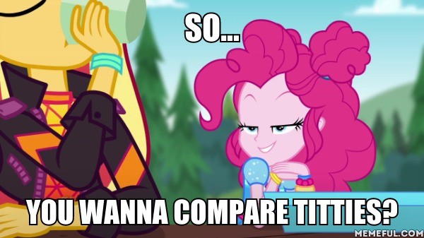 Size: 600x337 | Tagged: suggestive, derpibooru import, edit, edited screencap, screencap, pinkie pie, sunset shimmer, equestria girls, equestria girls series, wake up!, spoiler:eqg series (season 2), caption, image macro, text