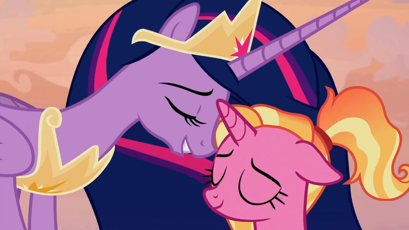 Size: 1280x720 | Tagged: safe, derpibooru import, screencap, luster dawn, princess twilight 2.0, twilight sparkle, twilight sparkle (alicorn), alicorn, pony, unicorn, the last problem, eyes closed, floppy ears, older, older twilight