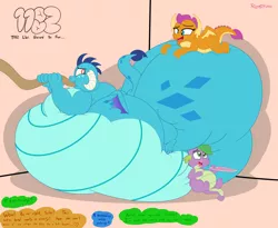 Size: 4222x3464 | Tagged: suggestive, artist:rupertbluefox, derpibooru import, princess ember, smolder, spike, dragon, series:how to gain your dragoness, belly, belly bed, belly button, big belly, burp, cake, chubby, cute, descriptive noise, dialogue, dragoness, dragonlard ember, drink, eyes closed, fat, fat ass, fat fetish, fat spike, feeding tube, female, fetish, food, force feeding, full mouth, gem, half-lidded eyes, hose, hug, huge belly, immobile, impossibly large belly, incentive drive, lying down, male, morbidly obese, mug, obese, prone, squishy cheeks, stomach growling, stomach noise, stuffing, tongue out, trio, weight gain, weight gain sequence, wide eyes, winged spike