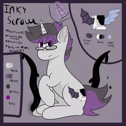 Size: 2500x2500 | Tagged: safe, artist:inky scroll, derpibooru import, oc, oc:inky scroll, pony, unicorn, glasses, ink, male, reference sheet, simple background, stallion, tendrils