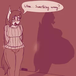 Size: 1594x1607 | Tagged: suggestive, artist:puetsua, derpibooru import, oc, oc:dizzy fang, anthro, bat pony, belly, big belly, clothes, female, huge belly, hyper, hyper belly, hyper pregnancy, illusion, impossibly large belly, magic, pregnant, shadow, solo