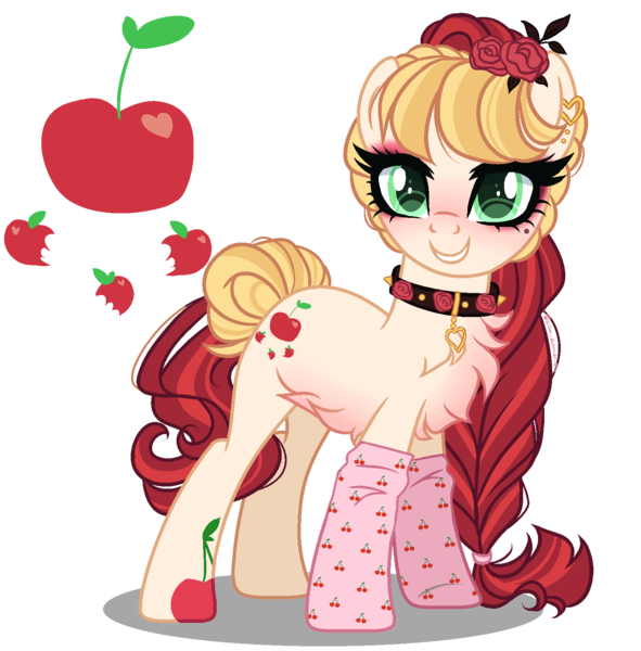 Size: 1500x1524 | Tagged: safe, artist:gihhbloonde, derpibooru import, oc, earth pony, pony, clothes, female, magical lesbian spawn, mare, offspring, parent:applejack, parent:cherry jubilee, parents:cherryjack, simple background, socks, solo, transparent background