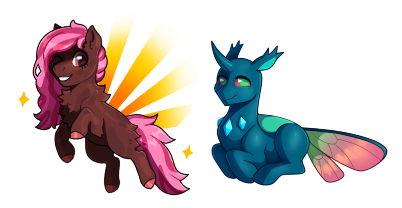 Size: 1138x590 | Tagged: safe, artist:lastnight-light, derpibooru import, oc, oc:chocolate heart, oc:spotlight spectacle, changedling, changeling, earth pony, pony, female, filly, lying down, prone, simple background, transparent background