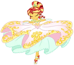Size: 900x791 | Tagged: source needed, safe, artist:sapphiregamgee, derpibooru import, sunset shimmer, equestria girls, clothes, dress, fashion, gown, sandals, simple background, solo, spinning, transparent background, twirling