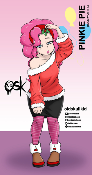 Size: 984x1860 | Tagged: safe, alternate version, artist:oldskullkid, derpibooru import, pinkie pie, human, equestria girls, christmas, holiday, holly, holly mistaken for mistletoe, humanized