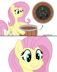 Size: 2000x2500 | Tagged: 2 panel comic, artist:legendoflink, barrel, bipedal, comic, derpibooru import, flutterrape, fluttershy, lip bite, meme, /mlp/, oc, oc:anon, redraw, safe, simple background, transparent background