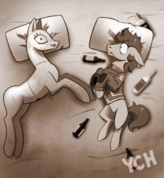 Size: 1024x1114 | Tagged: safe, artist:28gooddays, derpibooru import, oc, alicorn, brahmin, cow, ghoul, gryphon, parasprite, pony, undead, fallout equestria, animated, artificial alicorn, cigarette, commission, drunk, fallout, gif, mannequin, monochrome, multiple heads, spritebot, two heads, udder, your character here