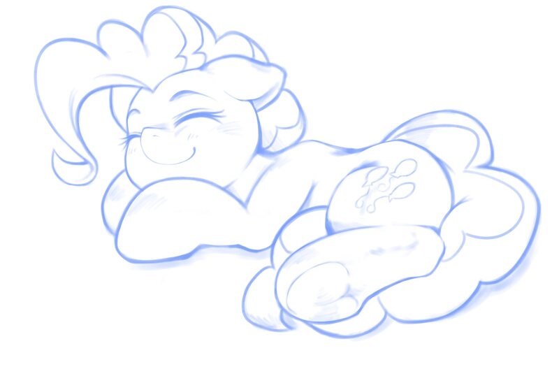 Size: 1785x1200 | Tagged: safe, artist:kurogewapony, derpibooru import, pinkie pie, earth pony, pony, blushing, cute, diapinkes, female, mare, monochrome, simple background, sleeping, smiling, solo, underhoof, white background