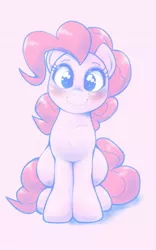 Size: 961x1536 | Tagged: safe, artist:kurogewapony, derpibooru import, pinkie pie, earth pony, pony, blushing, c:, chest fluff, cute, diapinkes, female, head tilt, image, jpeg, looking at you, mare, ponk, simple background, sitting, smiling, solo, sweet dreams fuel, weapons-grade cute, white background