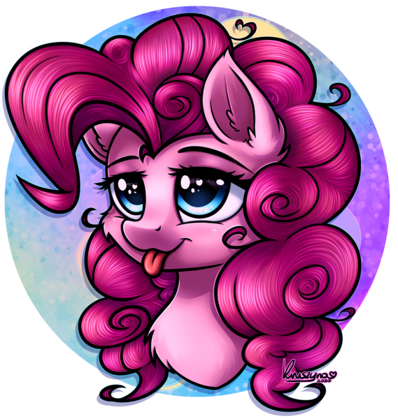 Size: 2894x3050 | Tagged: safe, artist:kruszyna25, derpibooru import, pinkie pie, pony, :p, blushing, bust, cheek fluff, chest fluff, cute, diapinkes, ear fluff, female, high res, mare, portrait, solo, tongue out