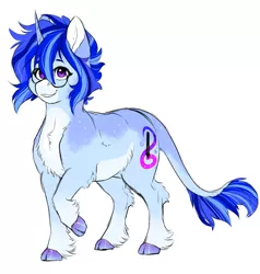 Size: 1921x2015 | Tagged: safe, artist:silentwolf-oficial, derpibooru import, oc, oc:silent wolf, unofficial characters only, pony, unicorn, cloven hooves, glasses, horn, leonine tail, raised hoof, simple background, smiling, solo, unicorn oc, white background