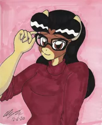 Size: 1882x2309 | Tagged: safe, artist:newyorkx3, derpibooru import, oc, oc:crystal, anthro, earth pony, clothes, cute, glasses, sweater, traditional art