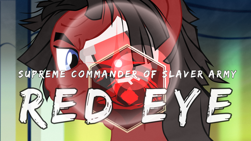 Size: 1600x900 | Tagged: safe, artist:aaronmk, derpibooru import, oc, oc:red eye, ponified, cyborg, earth pony, pony, fallout equestria, cybernetic eyes, glare, male, stallion, text, vector, yakuza