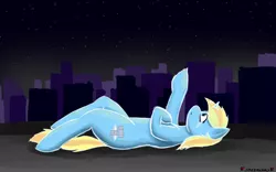 Size: 3840x2400 | Tagged: safe, artist:skydreams, derpibooru import, oc, oc:skydreams, pony, unicorn, crying, female, lying down, mare, night, night sky, painting, sky, solo, stars, vent art, white outline