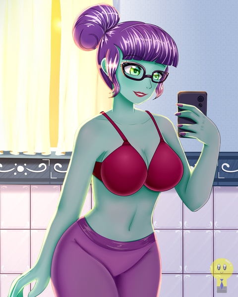 Size: 1600x2000 | Tagged: suggestive, artist:focusb, derpibooru import, rosette nebula, equestria girls, big breasts, bra, breasts, busty rosette nebula, clothes, commission, commissioner:someguy845, cougar, female, glasses, indoors, mobile phone, phone, red bra, red underwear, selfie, sexy, smartphone, smiling, solo, solo female, stupid sexy rosette nebula, underwear