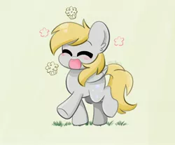 Size: 3500x2900 | Tagged: safe, artist:kittyrosie, derpibooru import, derpy hooves, pegasus, pony, blushing, cute, derpabetes, ear fluff, eyes closed, female, food, grass, happy, mare, muffin, open mouth, solo, walking