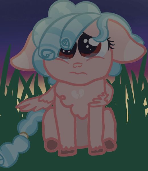 Size: 1280x1477 | Tagged: safe, artist:birbnerd17, derpibooru import, cozy glow, pegasus, pony, 1000 hours in ms paint, crying, floppy ears, grass, puppy dog eyes, sad, solo, story included